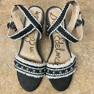 SAM EDELMAN "Olisa" Black/White Block Heel Sandal - Size 8